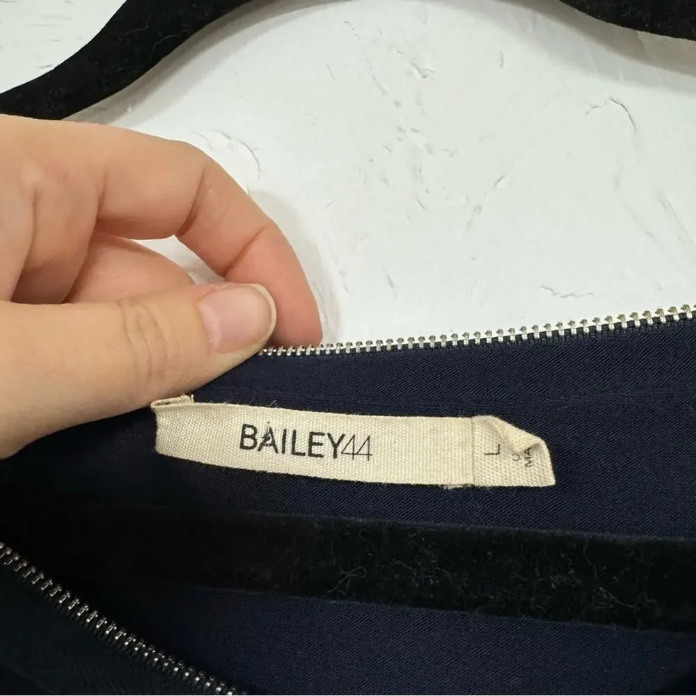 Bailey 44 Navy Blue Zip Boat Neck Y2K Blouse Womens L Preppy Girly Short Sleeve - Picture 5 of 11